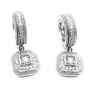 18K White Gold 0.70ctw Diamond Square Halo Dangle Earrings