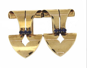 Tiffany & Co. 14K Yellow Gold & Sapphire Cufflink Clips