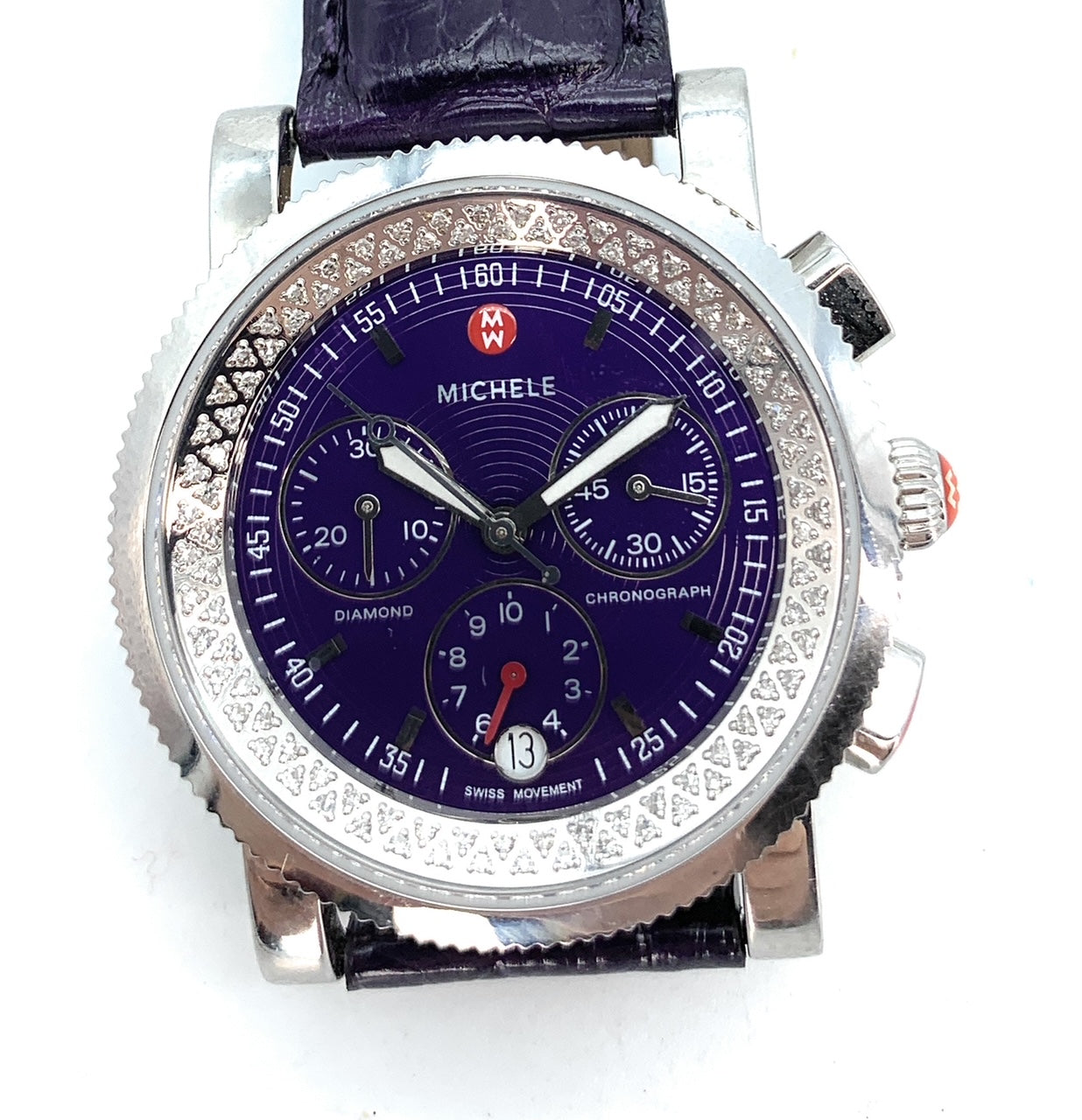 Michele Sport Sail Black Diamond Dial Vintage Michele Natural Diamond Large Sport Sail Watch, Rose  main image 2