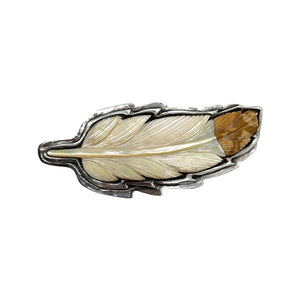 Sterling Silver Mother of Pearl & Agate Feather Belt Buckle