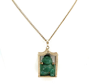 14K Yellow Gold & Jade Buddha Necklace Pendant