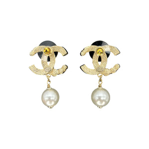 Chanel CC Strass & Faux Pearl Drop Earrings 