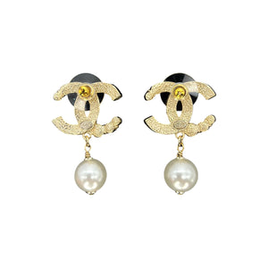 Chanel CC Strass Faux Pearl Drop Earrings TheRelux