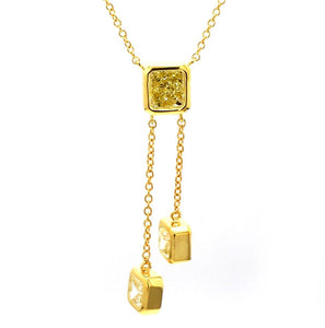 18K YG 1.59ctw Radiant & Cushion Cut Fancy Yellow Diamond Tassel Necklace