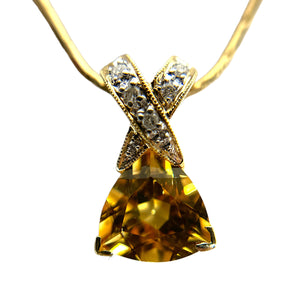 2.50ct Trillion Cut Citrine & 0.05ctw Diamond Pendant 14K YG Necklace