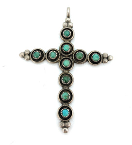 Vintage 1960's Sterling Silver & Sleeping Beauty Turquoise Crucifix Pendant