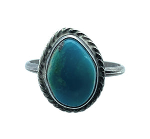Vintage Old Pawn 1970's Navajo Sterling Silver & Turquoise Ring Sz. 6.75