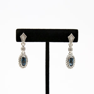 Scott Kay Sterling Silver Earrings with Blue Topaz and Diamonds