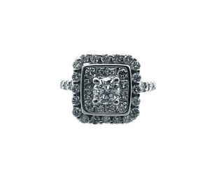 14K White Gold & 1.45ctw Diamond Halo Engagement Ring - Sz. 3.75