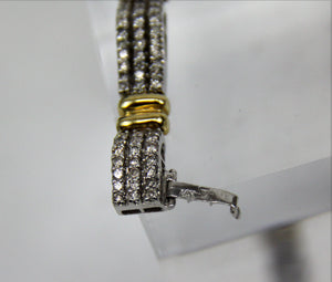 2.16ctw Natural Diamond 14k White and Yellow Gold Tennis 3-Row Bracelet