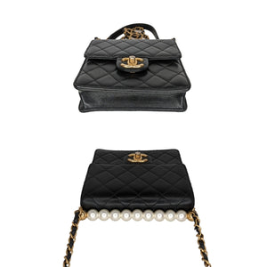 Chanel Gold Quilted Lambskin Chic Pearl Chain Flap Small Q6A3Y41IDH000