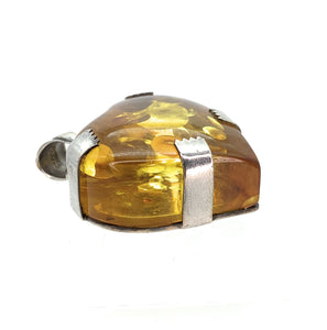 Mexico Sterling Silver & 18.62ct Amber Heart Pendant