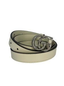 Gucci White Double G Logo Marmont Skinny Belt