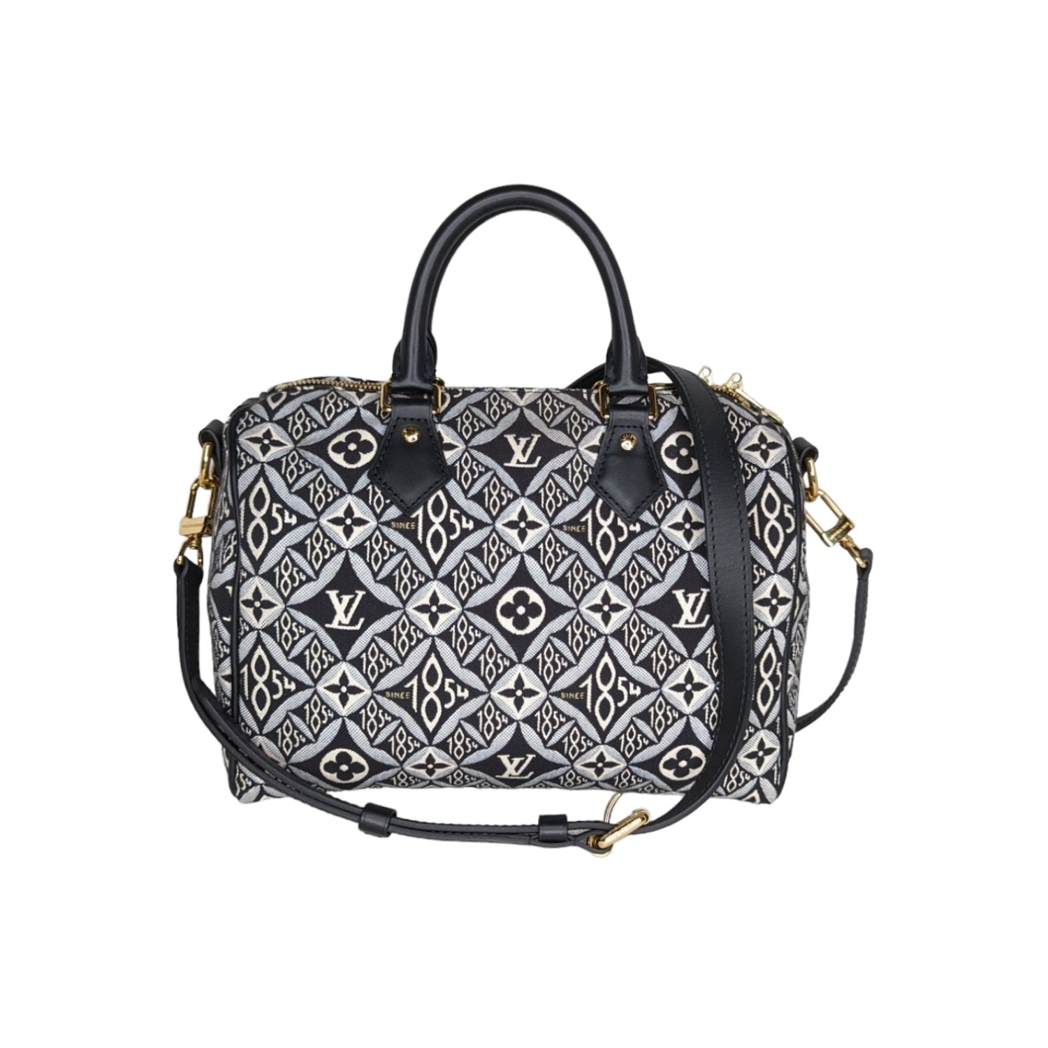 Louis Vuitton Black and White Jacquard and Calfskin Since 1854 on The Go GM Tote Gold Hardware, 2020, Handbag