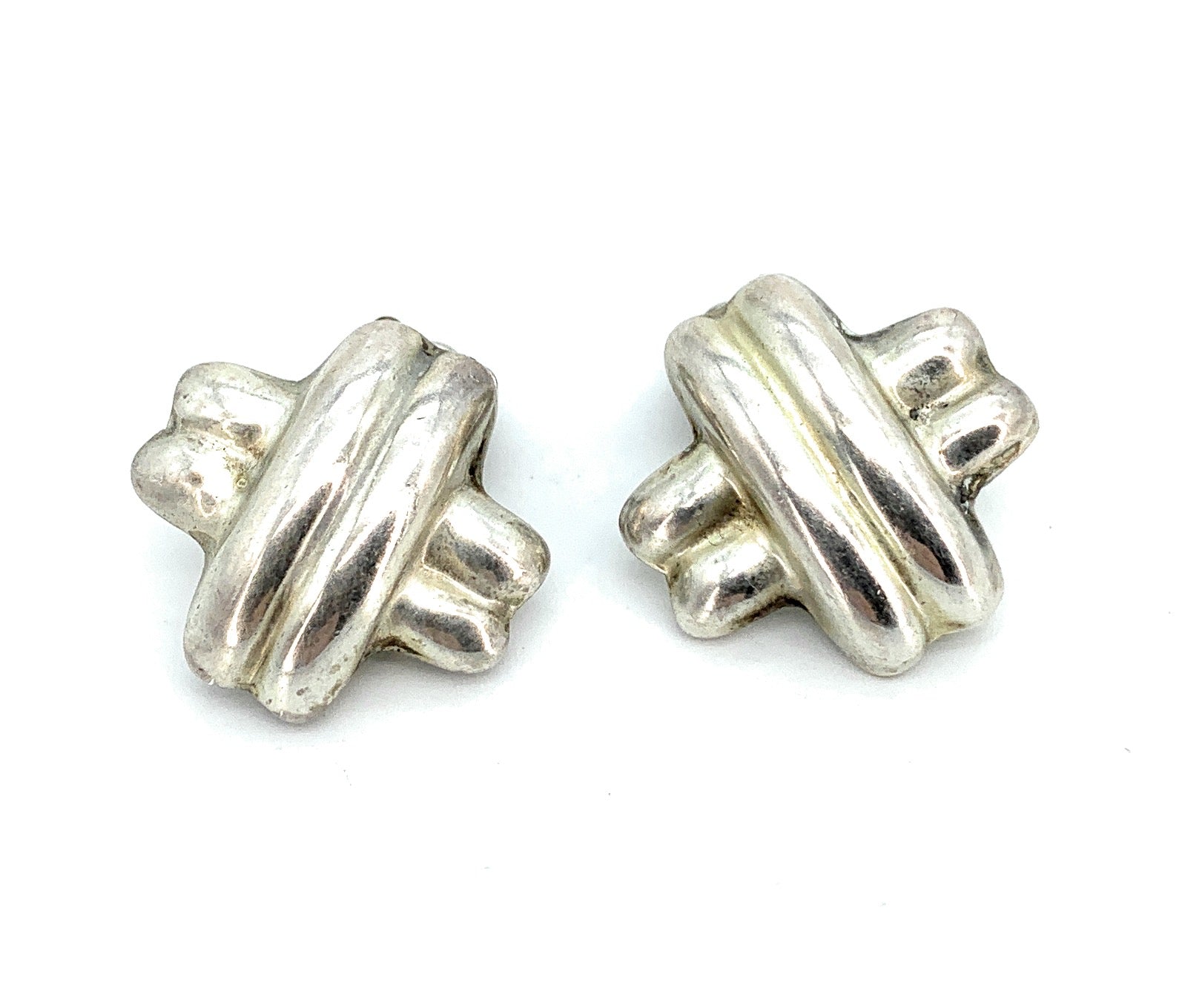 Vintage Mexico 1980's Sterling Silver 'X' Clip-On Earrings