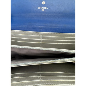 Chanel CC Flap Camellia Lambskin Long Wallet Blue