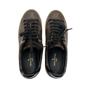LOUIS VUITTON Front Row brown LV monogram gold stud white leather sneaker  EU36 For Sale at 1stDibs