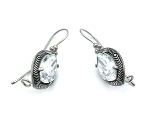 Sterling Silver & Faceted Crystal Drop Earrings