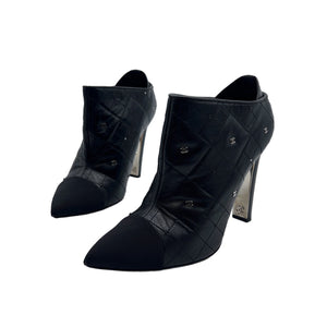 CHANEL Leather CC Logo Ankle Boots Black