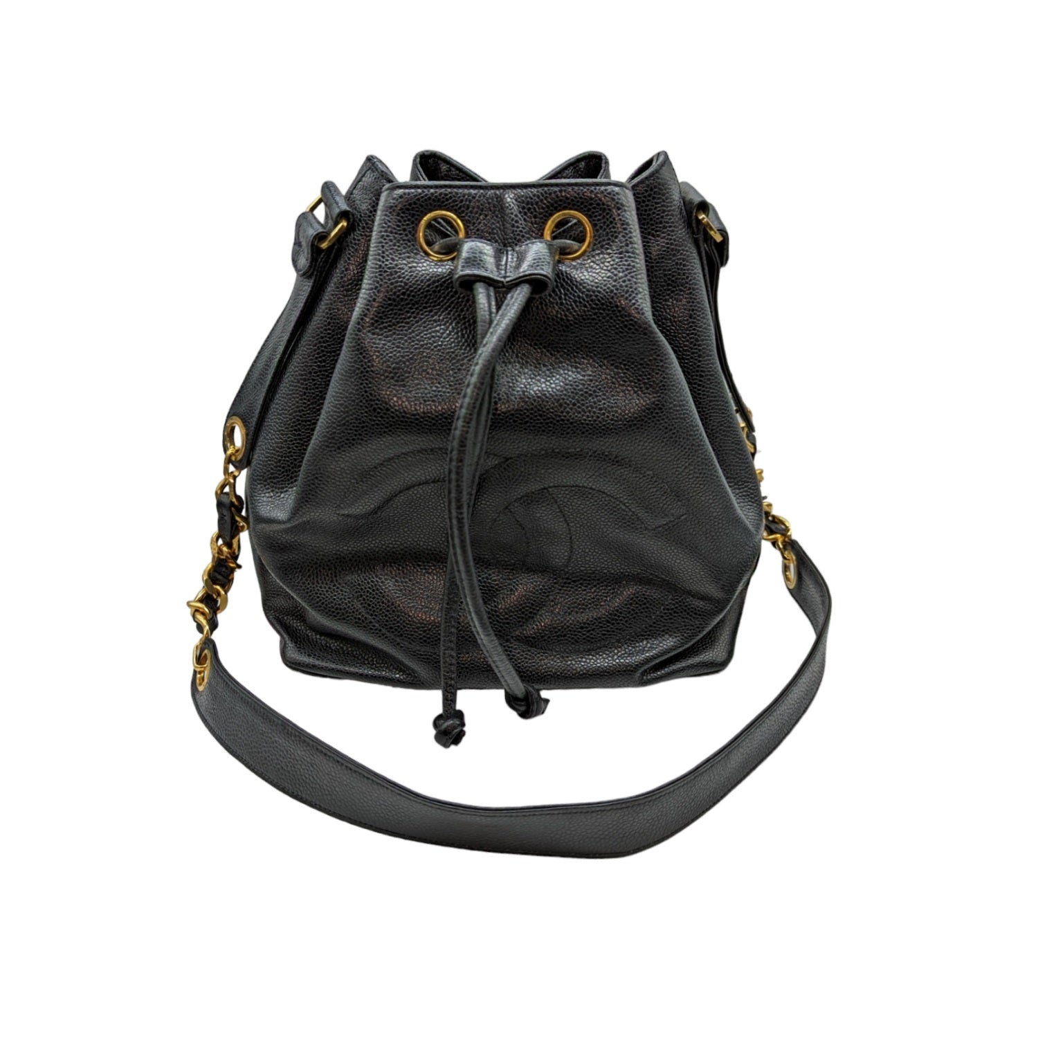 Chanel Drawstring Vintage Caviar Black Leather Backpack For Sale