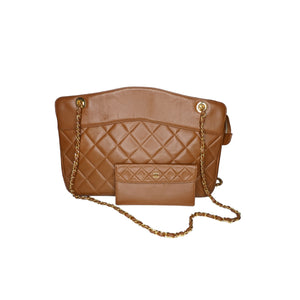 Chanel Vintage Chanel Brown Lambskin Leather Tote Shoulder Bag