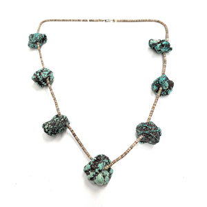 FABULOUS Vintage 7 Nugget Seafoam Turquoise & Heishi Bead Necklace