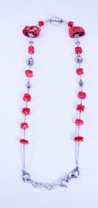 Native American Red Coral Heishi Bead with Sterling Silver Beads Necklace