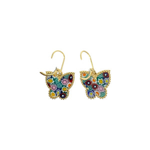 14K Yellow Gold Multi-Color Murano Glass Butterfly Earrings