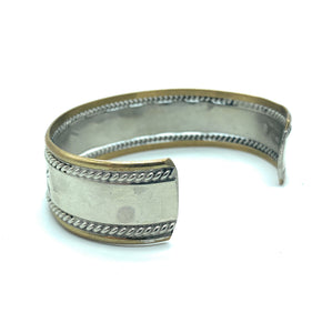 Vintage 1970's Old Pawn Sterling Silver & Brass Wide Cuff Bracelet