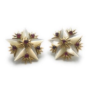 Tiffany & Co. Schlumberger 18K YG, Mother Of Pearl and Ruby Star Earrings