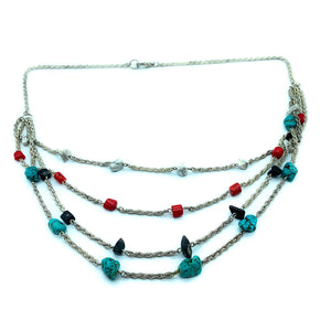 BEAUTIFUL Navajo Sterling Silver 4 Chain Native American Multi Stone Necklace
