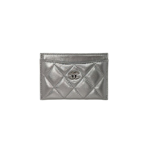 CHANEL, Accessories, Chanel Chevron Card Case Black Lambskin Silver Hw