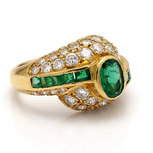 18K Yellow Gold 1.50ctw Emerald & 1.85ctw Diamond Ring - Sz. 5.5