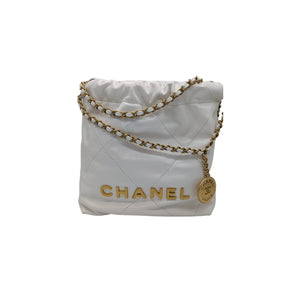 Chanel Shiny Calfskin Quilted Mini Chanel 22 White Bucket