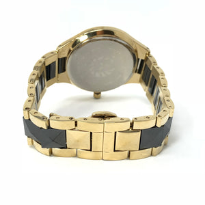 Anne Klein Women's Swarovski Crystal Accented Gold-Tone and Black Ceramic Pyramid Watch
