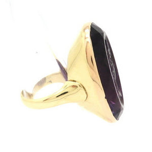 Retro Style 14 Karat Yellow Gold Amethyst Cameo Style Intaglio Ring, Size 6