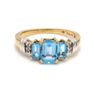 10K Yellow Gold, Blue Topaz & 0.04ctw Diamond Engagement Ring - Sz. 6.75