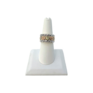 14K 3-Tone Gold Cubic Zirconia Flower Ring - Sz. 7.25