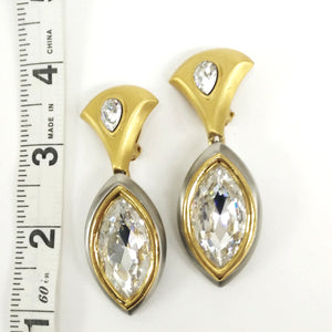 Daniel Paris Large Gold Tone and Rhinestone Earrings