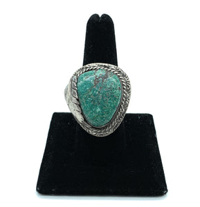 Vintage 1960's Old Pawn Split Shank Sterling Silver & Turquoise Ring - Sz. 9.5