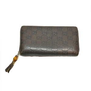 Gucci Italy Signature Continental Brown Zip Around Leather Wallet