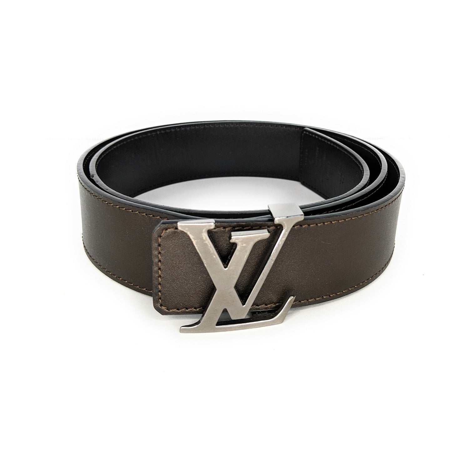 Louis Vuitton Belt LV Initiales Reversible 1.5 Width Monogram Noir Black/Brown  in Coated Canvas/Calfskin with Silver-tone - US