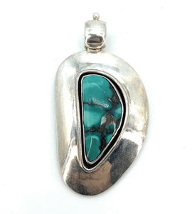 Old Pawn Sterling Silver & Royston Turquoise Shadowbox Pendant