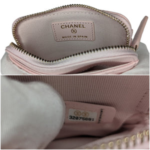 Chanel Caviar Quilted Crystal Zip Card Holder Wallet Light Pink