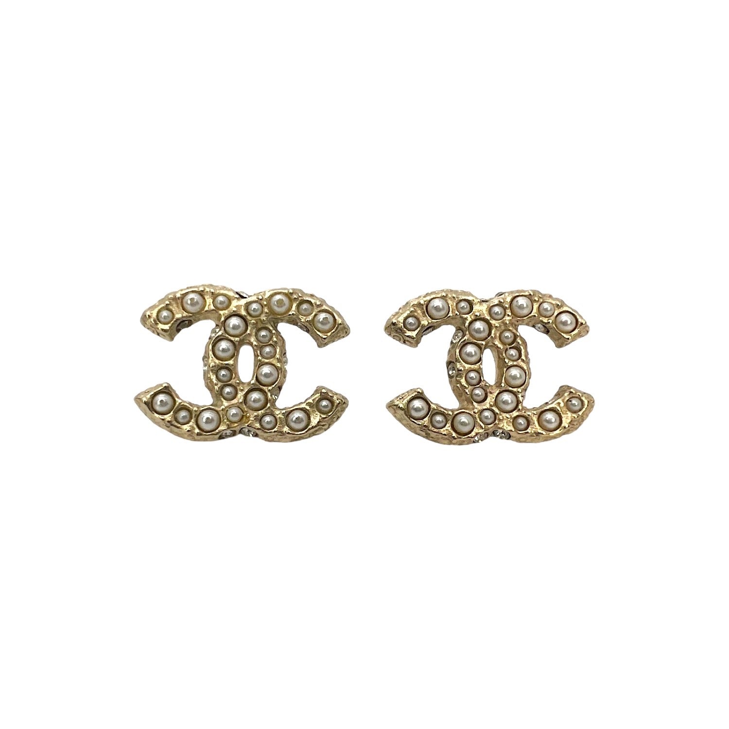 Chanel 2023 Faux Pearl & Strass 'Cha-Nel' Stud Earrings