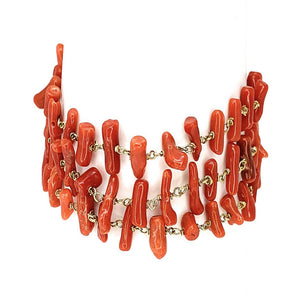 Estate Federica Rettore Red Coral Bead & Wood Bracelet