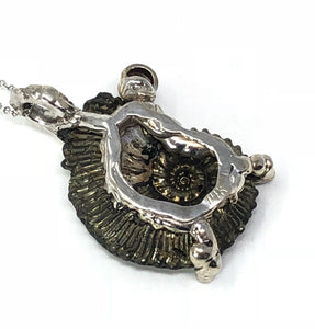 Hematite Ammonite Brown Diamond 14K White Gold Pendant Necklace