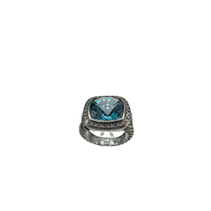 David Yurman Sterling Silver Blue Topaz & Diamond Albion Ring - Sz. 8.75