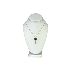14K Yellow Gold Blue Murano Glass Heart Key Necklace