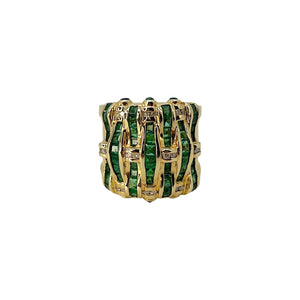 14K Yellow Gold Emerald 0.20ctw Diamond Ring - Sz. 7.5